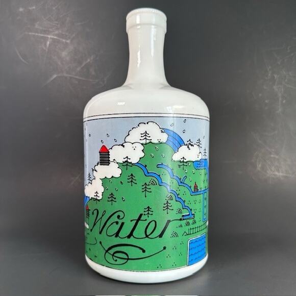 Lillian Vernon Milk Glass Water Jug 1980s Painted Lake Mountains Sailboats VTG - Picture 2 of 16